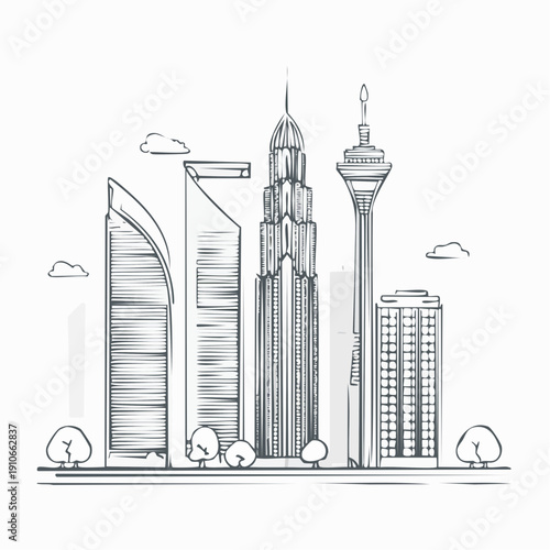Dubai cityscape with iconic skyscrapers and modern architecture.