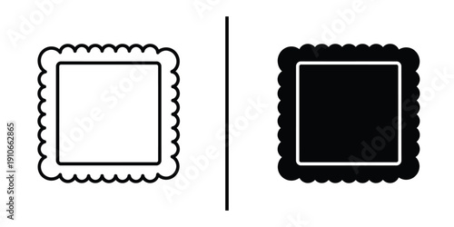 Scalloped Frame Border or Biscuit Cookie Shape Icon Vector Set
