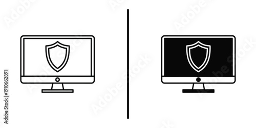Computer Network Security Protection Monitor Shield Icon Vector Set