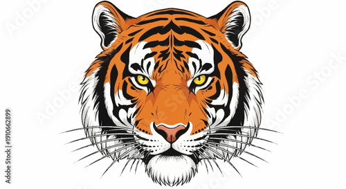 Majestic tiger head illustration with striking orange and black stripes.