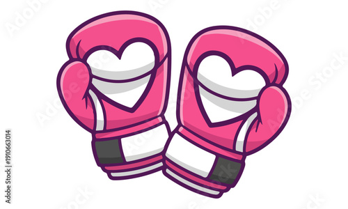 Pink Boxing Gloves with Heart Illustration on White Background