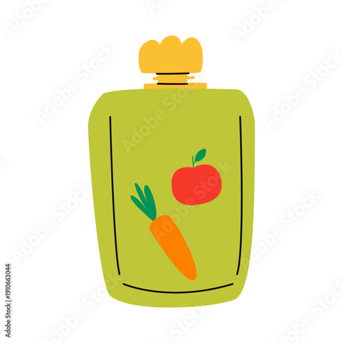 Baby food pouch with apple and carrot flavor, fruit puree squeeze pack for kids