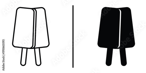 Frozen Popsicle and Ice Cream Treat Icon Set Vector Line and Silhouette