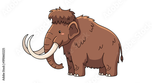 Cute Cartoon Woolly Mammoth Vector Illustration Isolated on White Background