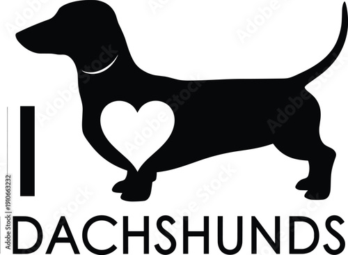 I love Dachshunds silhouette design featuring cute sausage dog with heart shape isolated on light background for pet lover typography and print projects