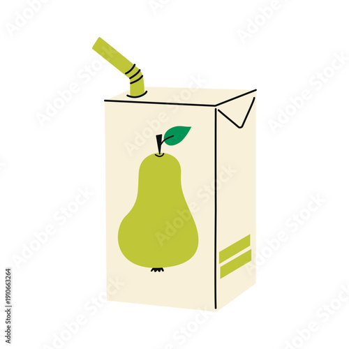 Pear juice box with straw, fruit drink carton for school lunch and snacks