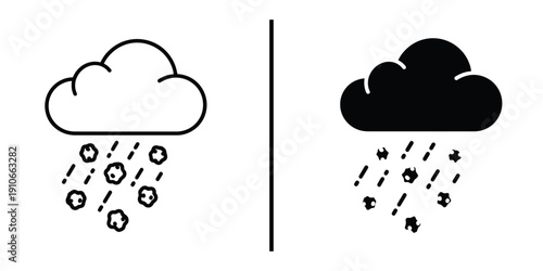 Sleet Mixed Rain and Hail Weather Icon Set Vector Line and Silhouette