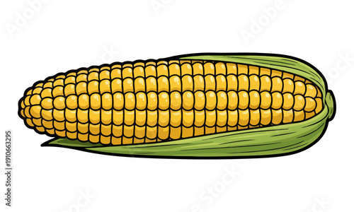 Corn Cob Vegetable Isolated Cartoon Vector Illustration on White