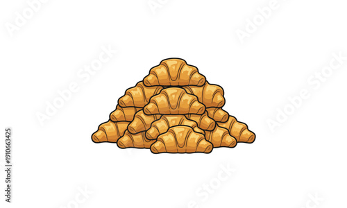 Heap of Golden Croissant Pastries Stacked Vector Illustration