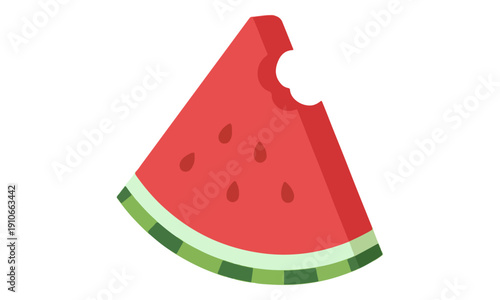 Bitten Watermelon Slice Flat Icon Vector Isolated on White