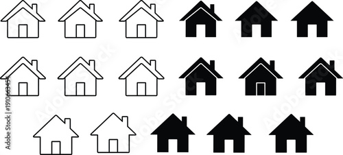 House, icons, set, home, symbol, collection, building, vector, sign, outline, solid, property, real, estate, architecture, residential, simple, web, isolated, element.