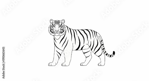 Majestic Tiger Line Art Illustration.