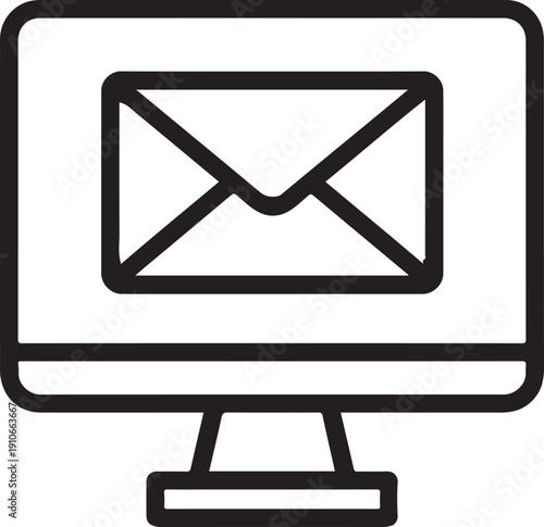 Computer monitor with envelope icon for business email communication and marketing