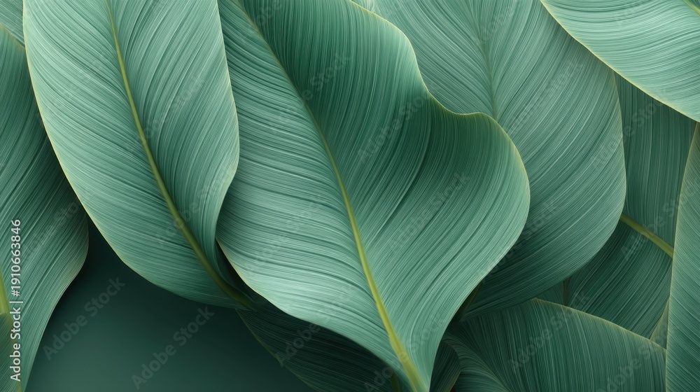 Obraz premium Lush Tropical Green Leaves Creating Stunning Natural Textures and Patterns for Backgrounds, Designs, and Fresh Aesthetic Elements in Nature Photography
