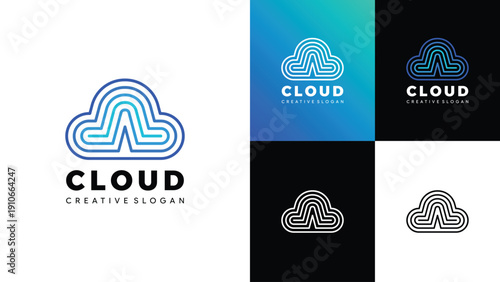 Cloud Shaped A or V Letter Logo Design Vector Template for IT and Data Networking Companies