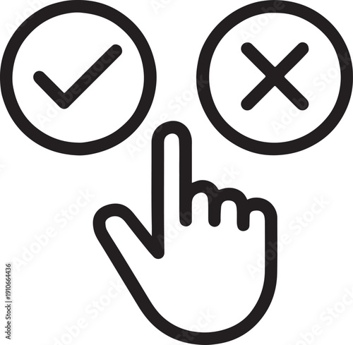 Choice buttons with check and cross for decision making and verification