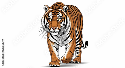 Majestic Tiger Walking Forward With Intense Gaze.