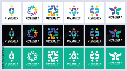 Colorful Community Diversity Logo Collection Design Vector Templates for Business Identity and Social Foundations