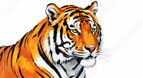 Majestic tiger with striking orange and black stripes captured in a detailed close-up portrait.