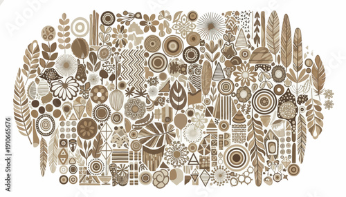Assorted Beige and Brown Ornamental Shapes and Patterns.