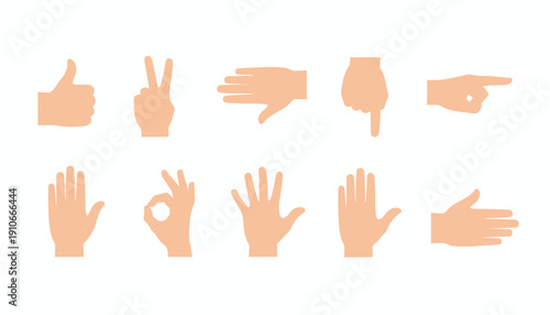 Collection of Hand Gestures and Symbols in Various Positions.