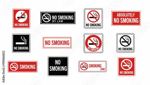Collection of No Smoking Signs in Various Designs and Colors.