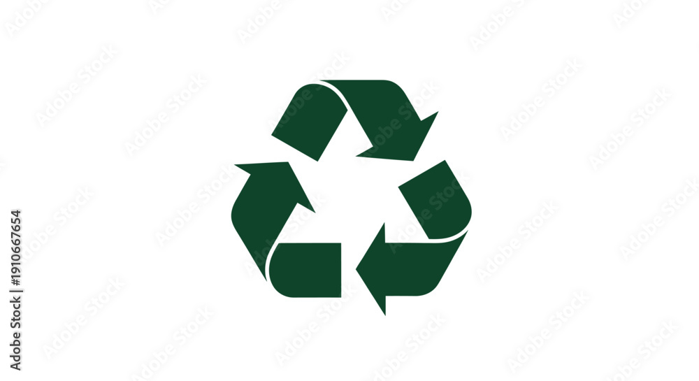 Obraz premium A dark green recycling symbol on a white background, representing environmental conservation and sustainability.