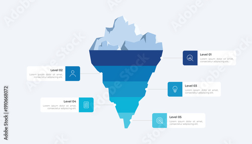 Five Levels Iceberg Infographic Template For Business Data Presentation