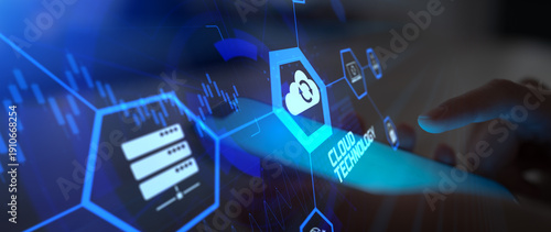 Фотография Cloud Technology and Data Synchronization Infrastructure Visualized on Digital Interface