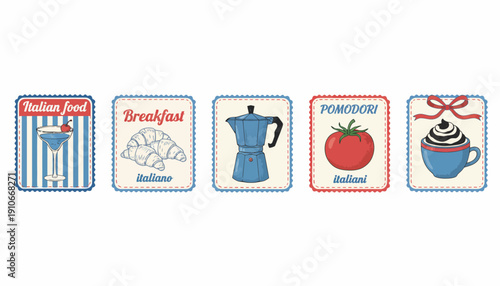 Set of Breakfast Icons with Coffee and Food Illustrations.
