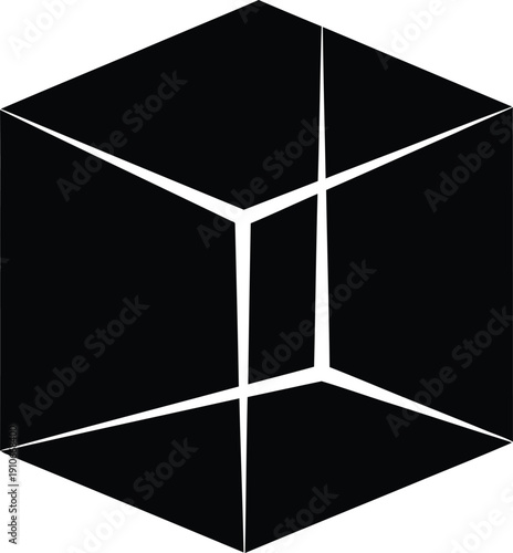 A single, perfectly formed, black cube, slightly offset to create a sense of depth. Focus on sharp edges and a minimalist design