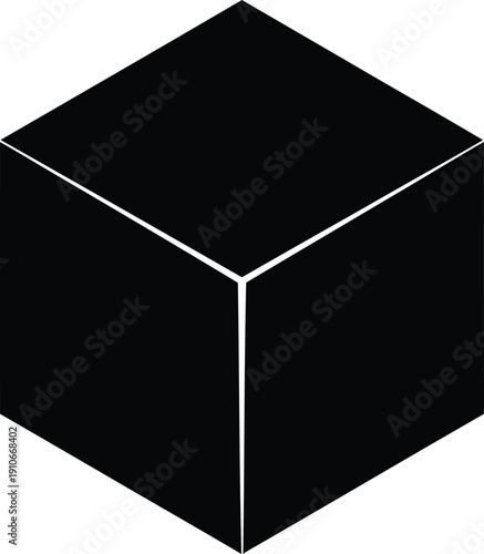 A single, perfectly formed, black cube, slightly offset to create a sense of depth. Focus on sharp edges and a minimalist design