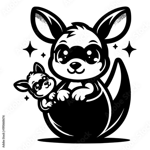 Cute cartoon vector illustration of a baby kangaroo with his mother characters