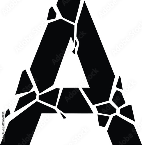 A single, sharply defined ‘A’ formed from overlapping black shapes, suggesting a fragmented or incomplete letter