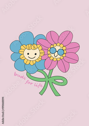 flat style floral friendship greeting card design. perfect for best friend messages, celebration cards, invitations and social media designs. 