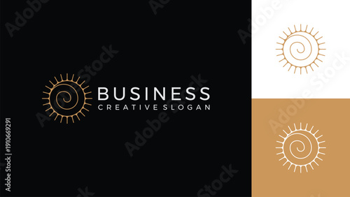 Abstract Zen Sun Symbol Logo Vector Template with Spiral Elements for Wellness and Health Branding