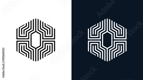 Modern Hexagon Circuit Line Logo for Digital Infrastructure, Cloud Computing, and Fintech