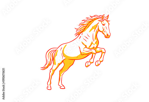 Rearing horse vector artwork for logo design. Wild mustang graphic print for t-shirt and apparel. Equestrian sport vintage illustration. Power and spe