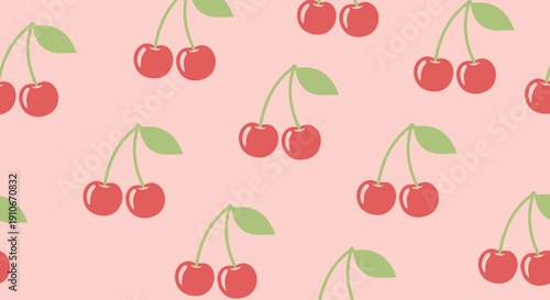 Seamless pattern with cute red cherries on a sweet pink background.
