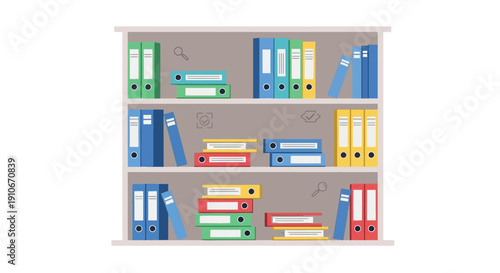 Colorful Office Bookcase with Document Binders and File Folders