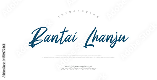 Bantai Lhanju, Script typography beauty fashion elegant minimalist serif italic fonts decorative wedding vintage retro logos. Minimal luxury font alphabet logo. Vector illustration
