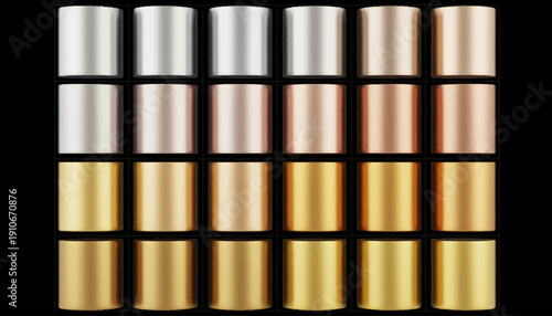 Grid of metallic shotgun shells in various colors and finishes.