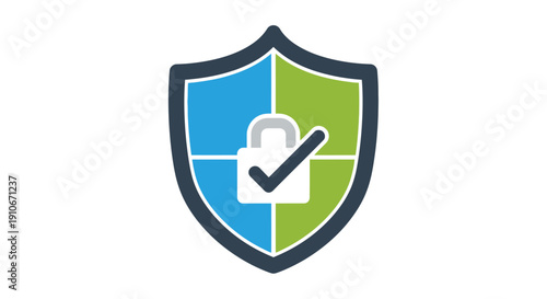 Digital security shield with verified padlock icon, symbolizing data protection and privacy.
