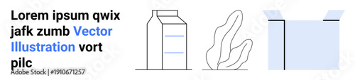 Packaging design, minimalism, branding concepts, eco-friendly products, art prints, line art. ion of a milk carton, abstract plant and an open box. Packaging design and branding concepts