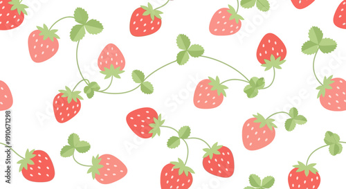 Cute strawberry seamless pattern on a white background.