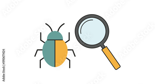 Debugging software bug icon with magnifying glass illustration