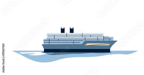 Cruise ship on water. Ocean liner transport vector illustration for sea travel, maritime tourism, and boat vacation design. Isolated flat icon of luxury vessel