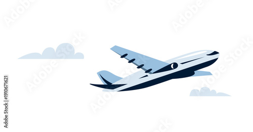Airplane flying in the sky. Aircraft transport vector illustration for travel, aviation, and global logistics design. Isolated flat icon of commercial jet