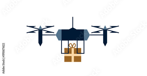 Delivery drone with parcel. Quadcopter transport vector illustration for shipping technology, logistics, and fast package delivery design. Isolated flat icon of robot