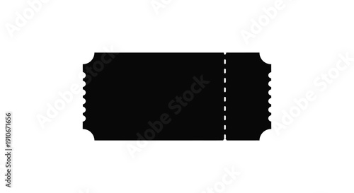 A stark black silhouette depicts a classic notched movie or event ticket against a white background silhouette high quality professional detailed